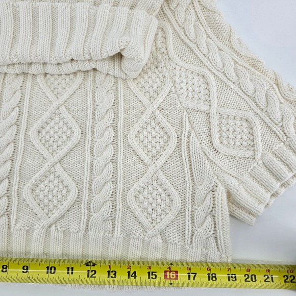 GAP Cropped Fisherman Cable Knit Turtleneck Sweater Cream Cotton Women's S - Picture 5 of 5